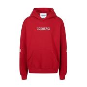 Iceberg Logo Print Hoodie i Mjuk Bomullsfleece Red, Herr