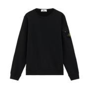 Stone Island Borstad bomullsfleece rund hals med fickor Black, Herr