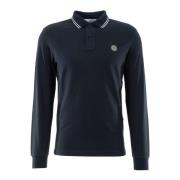 Stone Island Blå Elastisk Piqué Långärmad Polo 2Sl18 Blue, Herr