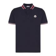 Moncler Bomullspolotröja Blå Logo Black, Herr