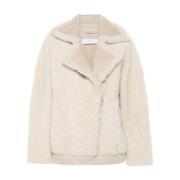 IRO Beige Shearling Jacka Krok Öga Beige, Dam