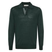 Canali Ull Polo Skjorta Knappfri Italien Green, Herr