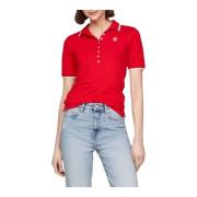 Tommy Hilfiger Dam Slim Tipping Lyocell Polo Red, Dam