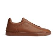 Ermenegildo Zegna Låg Topp Triple Stitch Läder Sneaker Brown, Herr