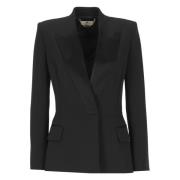 Elisabetta Franchi Svart Blazer med Peak Revers Black, Dam