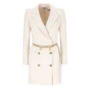 Elisabetta Franchi Ivory Klänning med Peak Revers Beige, Dam