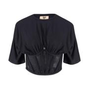 Aniye By Svart Mesh Topp med Korsettdetalj Black, Dam