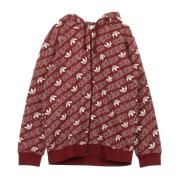 Adidas Burgundy Monogram Zip Hoodie Red, Herr