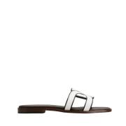 Tod's Vit Läder Platta Sandal med Kedjedetalj White, Dam