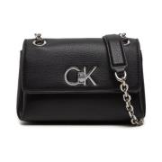 Calvin Klein Logo Axelväska - Svart PU Läder Black, Dam