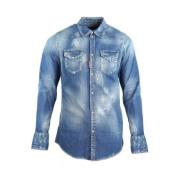 Dsquared2 Blå Denim Långärmad Skjorta Blue, Herr