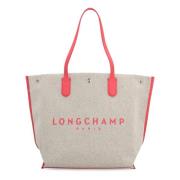 Longchamp Canvas Tote Bag med Läderdetaljer Beige, Dam