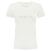 Patrizia Pepe Vit Logot-shirt med Strass White, Dam