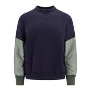 Sacai Bomulls sweatshirt med nyloninsatser Blue, Herr