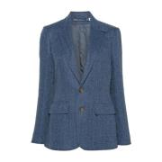 Ralph Lauren Blå Herringbone Peak Lapel Jacka Blue, Dam