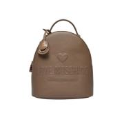 Love Moschino Beige Läder Ryggsäck med Guld Accenter Beige, Dam