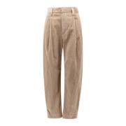 Brunello Cucinelli Hög Midja Corduroy Byxa med Pincett Beige, Dam