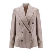 Brunello Cucinelli Dubbelknäppt randsydd ullblazer Beige, Dam