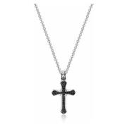 Nialaya Mens Silver Necklace with Black CZ Cross Gray, Herr