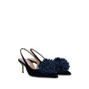 Aquazzura Blå Sammet Pom Pom Klackar Blue, Dam