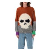 ERL Brun Stickat Skull Sweater Aw24 Multicolor, Herr