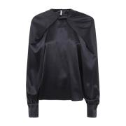 Max Mara Svart Key Blus Rund Hals Black, Dam