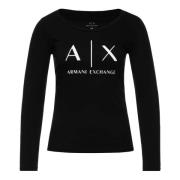 Armani Exchange Svart Långärmad Rund Hals T-shirt Black, Dam