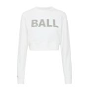 Ball Vit Cropped Sweatshirt med Paljett Logo White, Dam