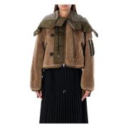 Sacai Teddy Cropped Bomber Beige Olive Beige, Dam