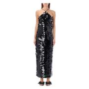 Rotate Birger Christensen Svart Paljett Maxi Slip Klänning Black, Dam