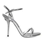 Dolce & Gabbana Silver Keira Läder Ankelrem Sandaler Gray, Dam