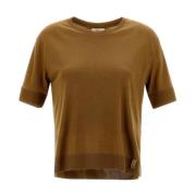 Herno Glam Knit Effect Bomulls-T-shirt Brown, Dam