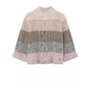 Gustav Cable Knit Sweater i Sandstone Multicolor, Dam