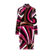 Emilio Pucci Fuchsia Sammet Abstrakt Mönster Klänning Multicolor, Dam