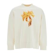 Palm Angels Brinnande Palm Oversized Crewneck Sweatshirt White, Herr