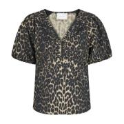 Neo Noir Leopardmönstrad Puffärm Blus Brown, Dam