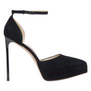 Estro Kvinnors Svarta Velour Platform Pumps med Fotledsrem Black, Dam