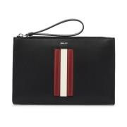 Bally Saffiano Läder Bandinlägg Dragkedja Pouch Black, Dam