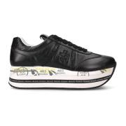 Premiata Svarta Sneakers med Lärdetaljer Black, Dam