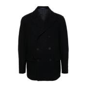 Tagliatore Blå Pea Coat Läder Knappar Blue, Herr