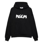 Msgm Svart tröja med målat logotyp huva Black, Herr