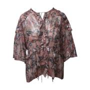 IRO Metallic Fil Coupe Chiffon Blouse i Pastel Pink Multicolor, Dam