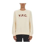 A.p.c. Logo Sweatshirt, Regular Fit, 100% Bomull Beige, Herr