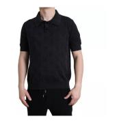 Dolce & Gabbana Silke Jacquard Polo T-shirt med Logo Broderi Black, He...