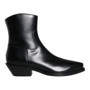 Dolce & Gabbana Svarta Läder Booties Skor Black, Dam