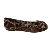 Dolce & Gabbana Leopard Print Silk Ballerina Flats Brown, Dam