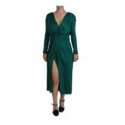 Dolce & Gabbana Elegant Satin Midi Klänning Green, Dam