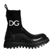 Dolce & Gabbana Svarta läder ankelboots Black, Herr