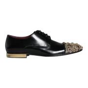 Dolce & Gabbana Kristall Smycken Läder Derby Skor Black, Herr