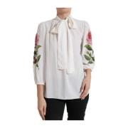 Dolce & Gabbana Silkeblomma Krage Topp Blus White, Dam